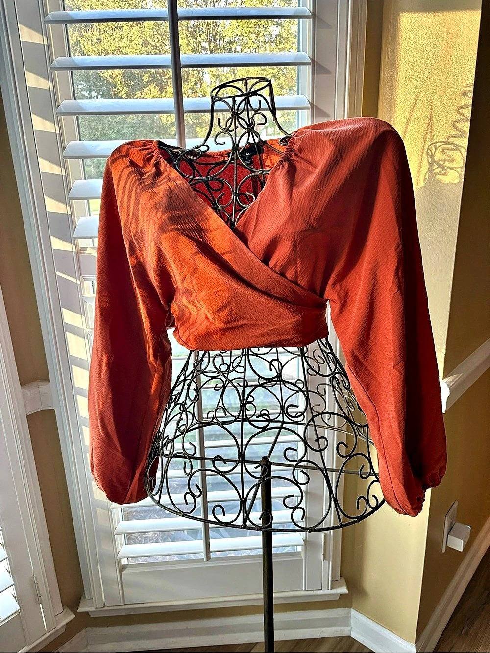 Lulus Wrap Blouse in Burnt Orange